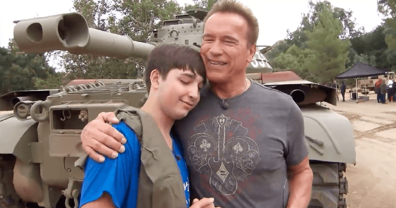Arnold Schwarzenegger Teaches Fan with Cystic Fibrosis How to Drive a Tank